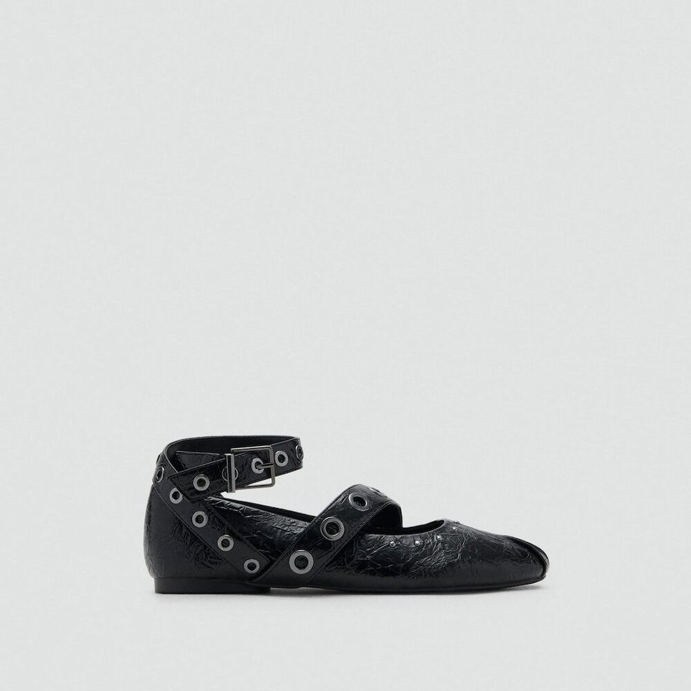 MANGO TEEN - Ballet flats with studded straps black - 5½ - Teenage girl